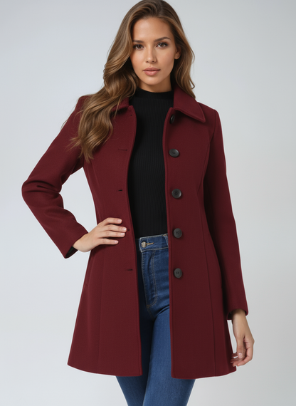 Women's single-breasted cotton trench coat in a longline winter silhouette