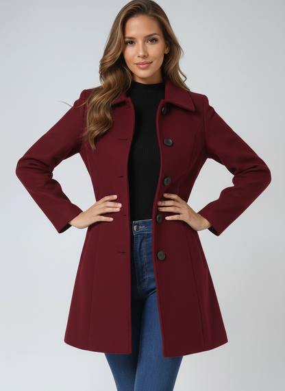 Women's single-breasted cotton trench coat in a longline winter silhouette