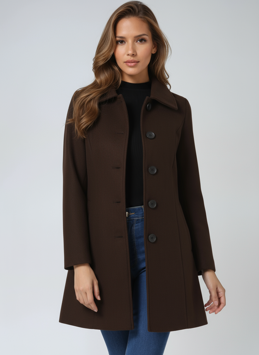 Women's single-breasted cotton trench coat in a longline winter silhouette