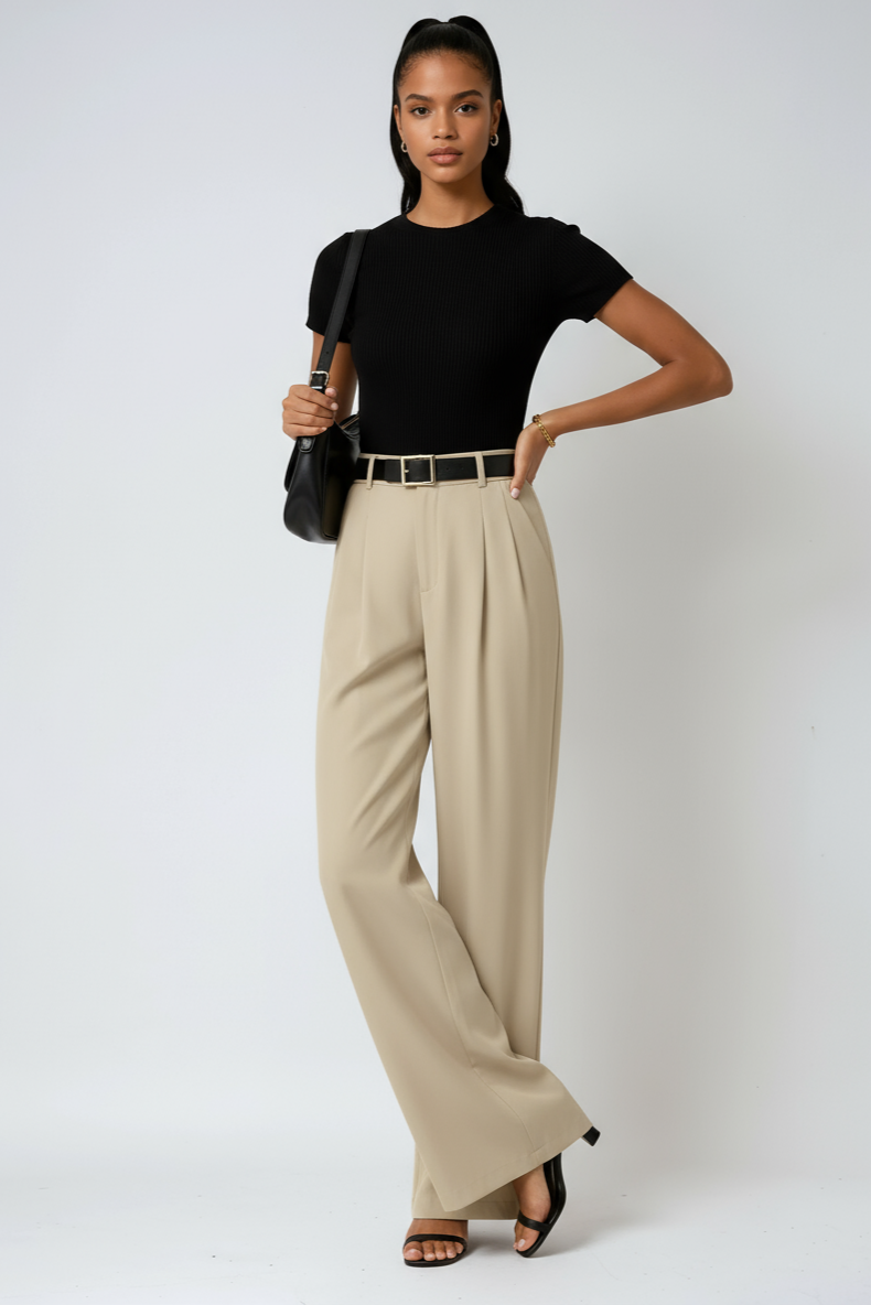 Women's high-waist wide-leg pleated trousers in a tailored fit