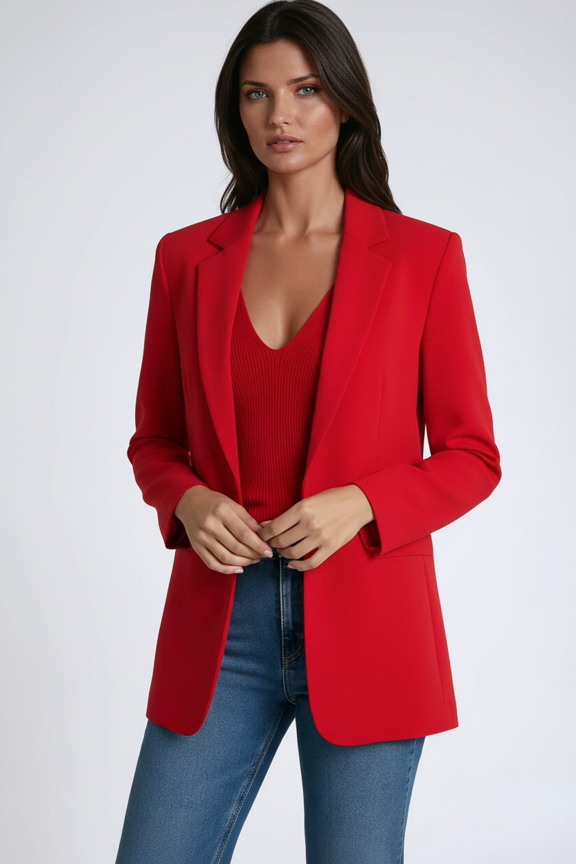 Women's longline blazer jacket with lapel collar in a tailored fit