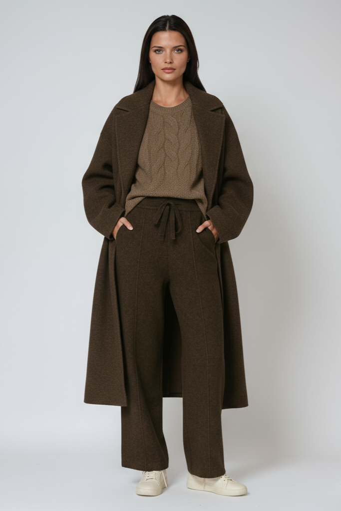 Women's cotton knit drawstring trousers with a relaxed straight-leg fit
