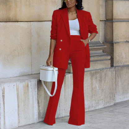Women's Blazer & Trouser Set – Two-Piece Wide-Leg Suit Set