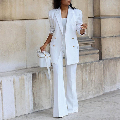 Women's Blazer & Trouser Set – Two-Piece Wide-Leg Suit Set