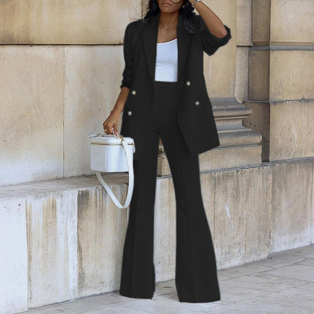 Women's Blazer & Trouser Set – Two-Piece Wide-Leg Suit Set
