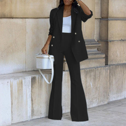 Women's Blazer & Trouser Set – Two-Piece Wide-Leg Suit Set