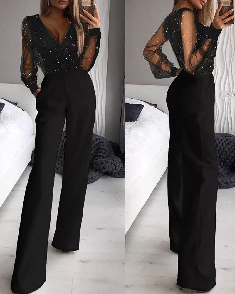Women's black casual regular-fit one-piece jumpsuit