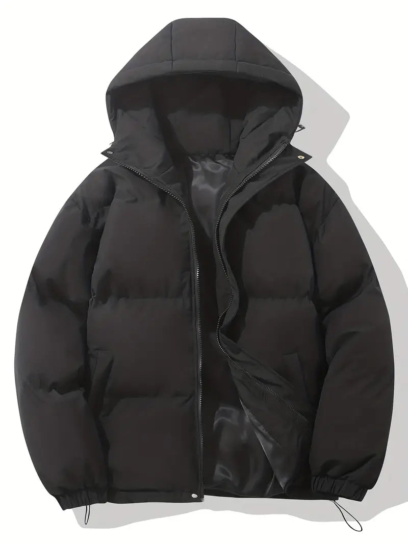 Men's black classic warm padded hooded jacket