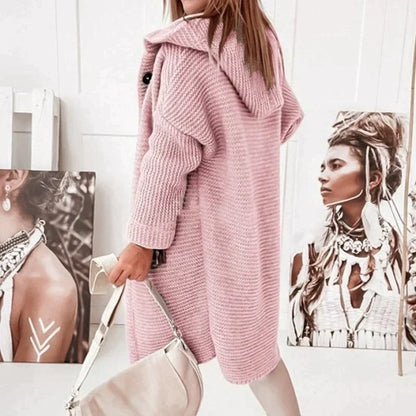 Women's long hooded knit cardigan