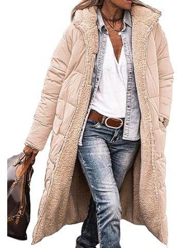 Women's long reversible teddy-lined hooded winter coat