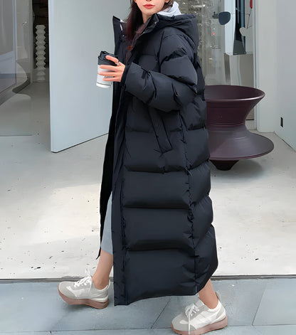 Women's black waterproof windproof long hooded jacket