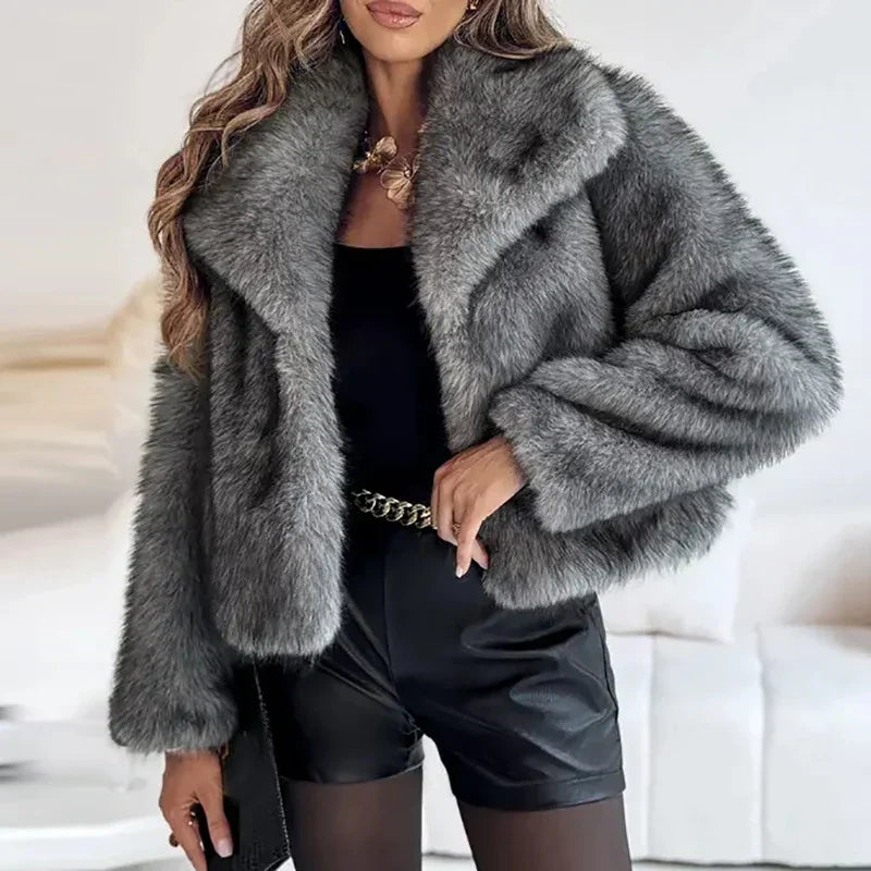 Women's Faux Fur Jacket – Cosy Short Fluffy Winter Jacket