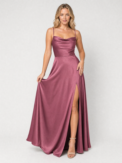 Women's formal satin maxi dress - back