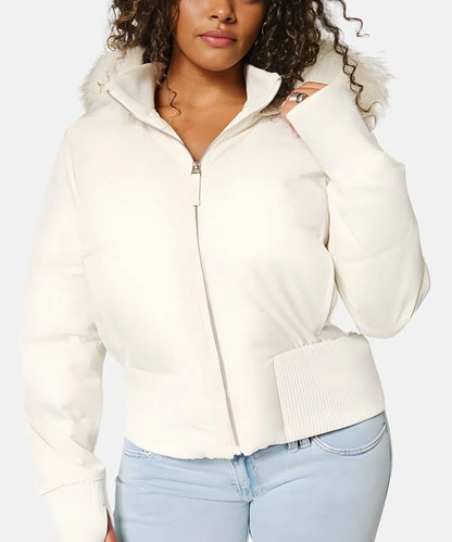 Women's white faux fur trim puffer jacket