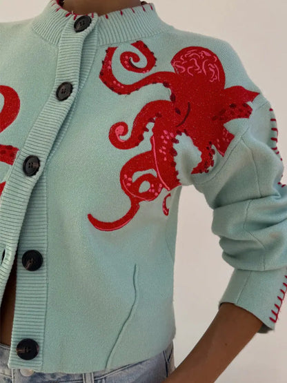 Women's round-neck graphic cardigan