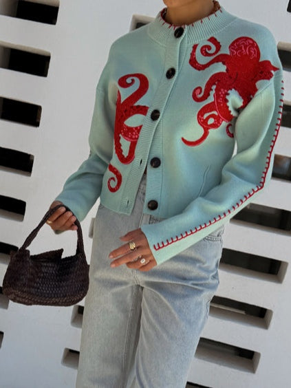 Women's button-front graphic cardigan - back
