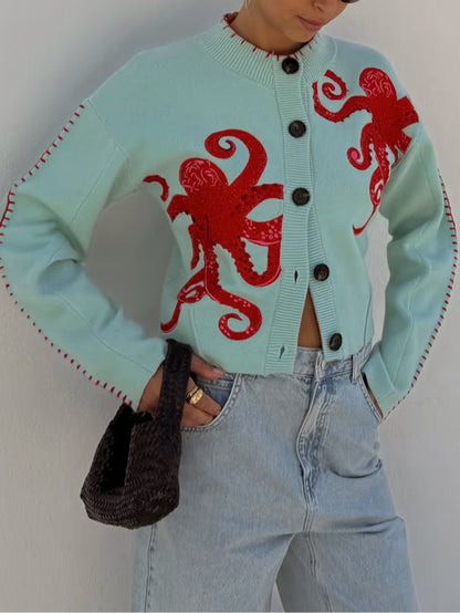 Women's graphic knit cardigan - detail