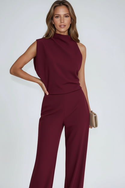Women's asymmetric one-shoulder wide-leg jumpsuit