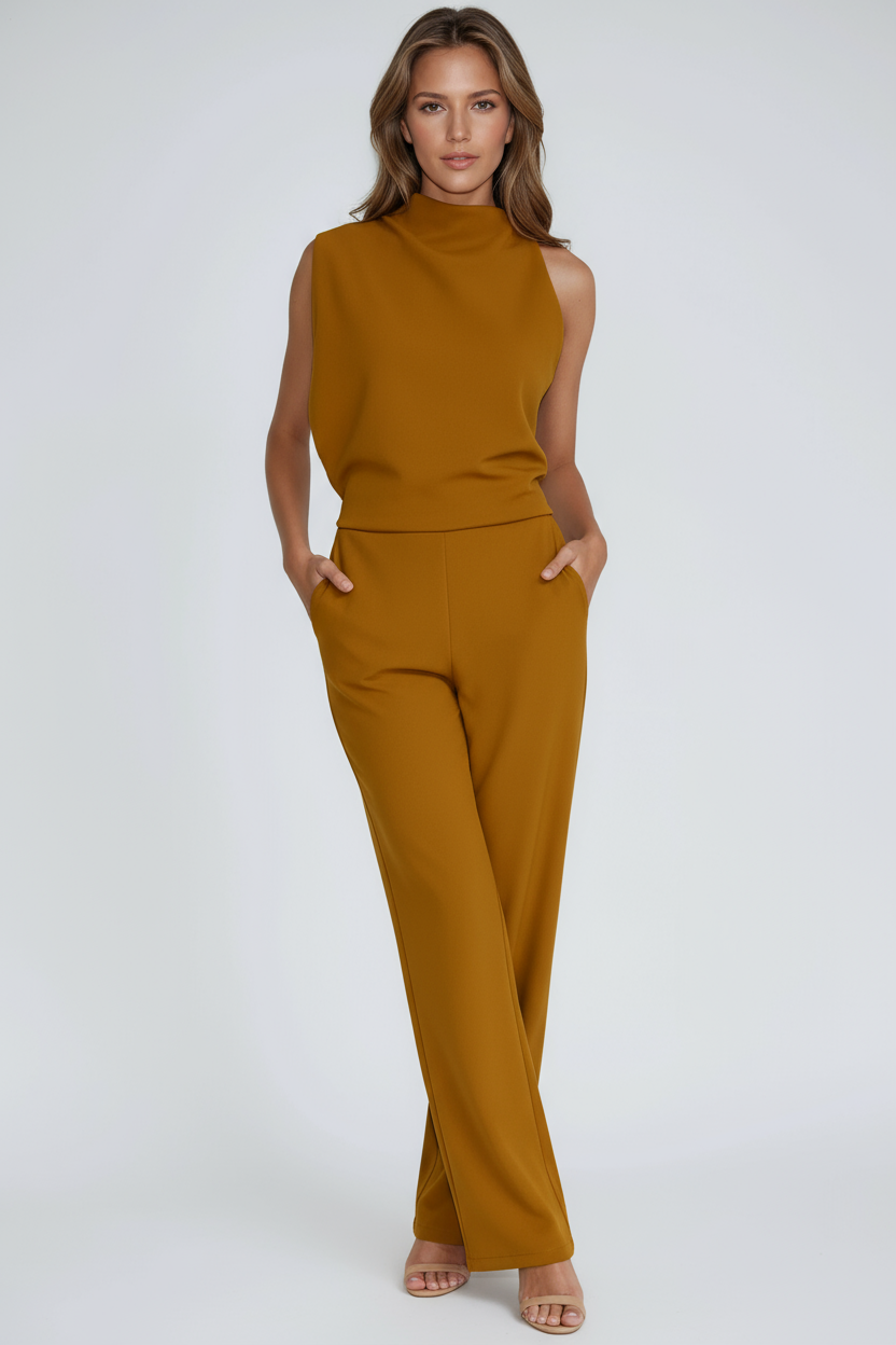 Women's asymmetric one-shoulder wide-leg jumpsuit