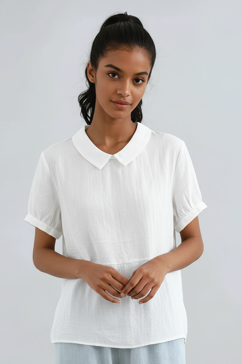 Women's cotton Peter Pan collar blouse with short sleeves