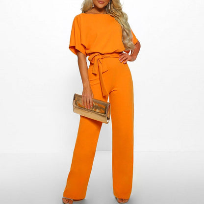 Women's belted wide-leg elegant jumpsuit