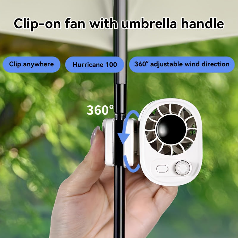 Portable clip-on mini fan with 360-degree rotation