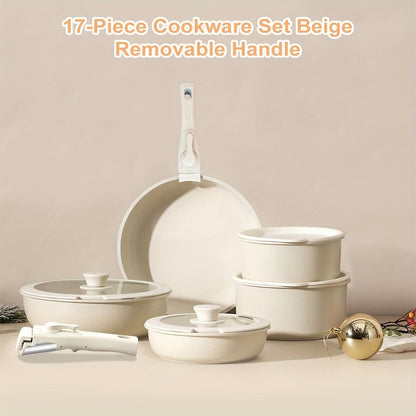 17-piece ceramic non-stick pan set with removable handles