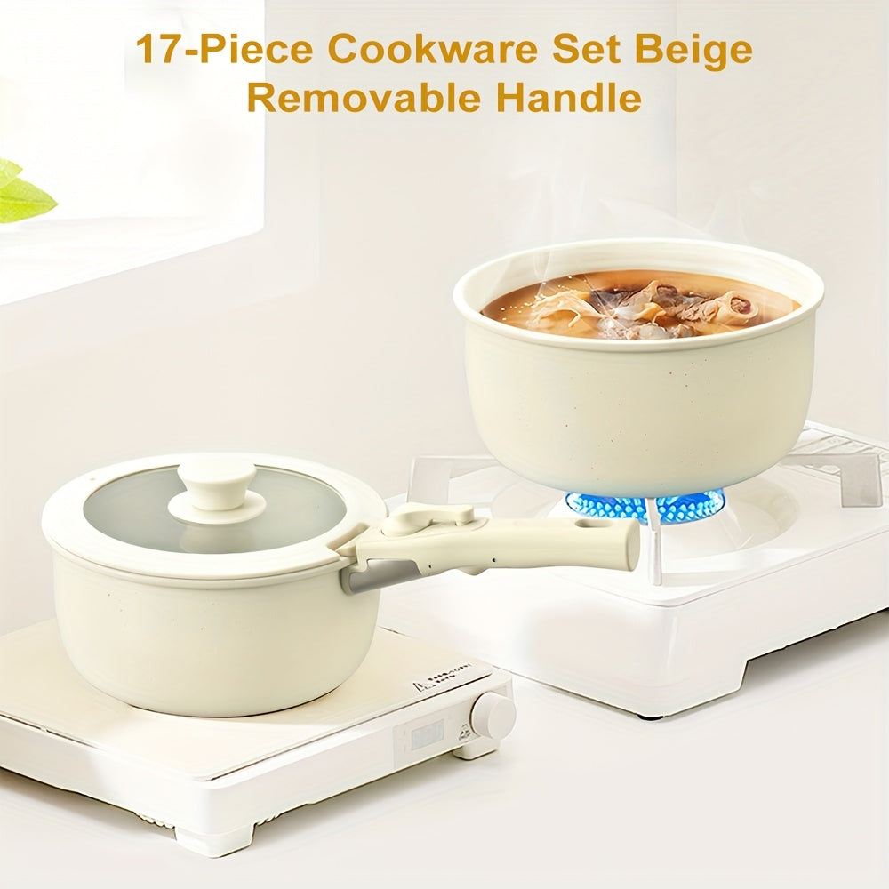 17-piece ceramic non-stick pan set with removable handles