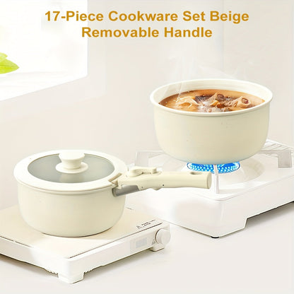 17-piece ceramic non-stick pan set with removable handles