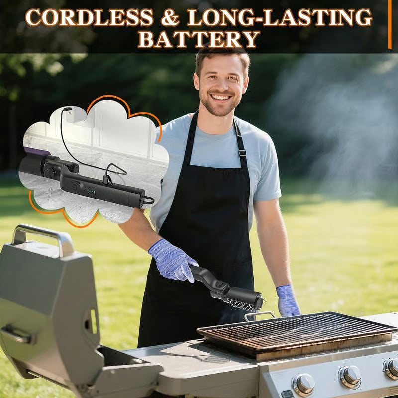 Electric rechargeable rotating BBQ grill cleaning brush