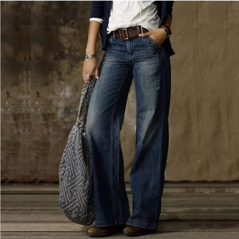 Women's retro wide-leg denim jeans