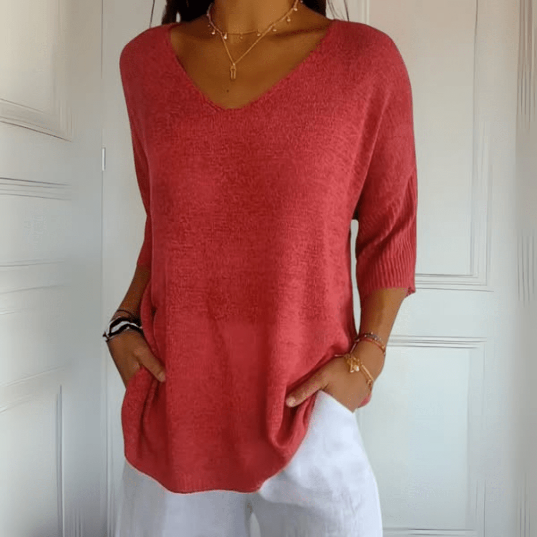 Women's V-neck loose knit jumper - front