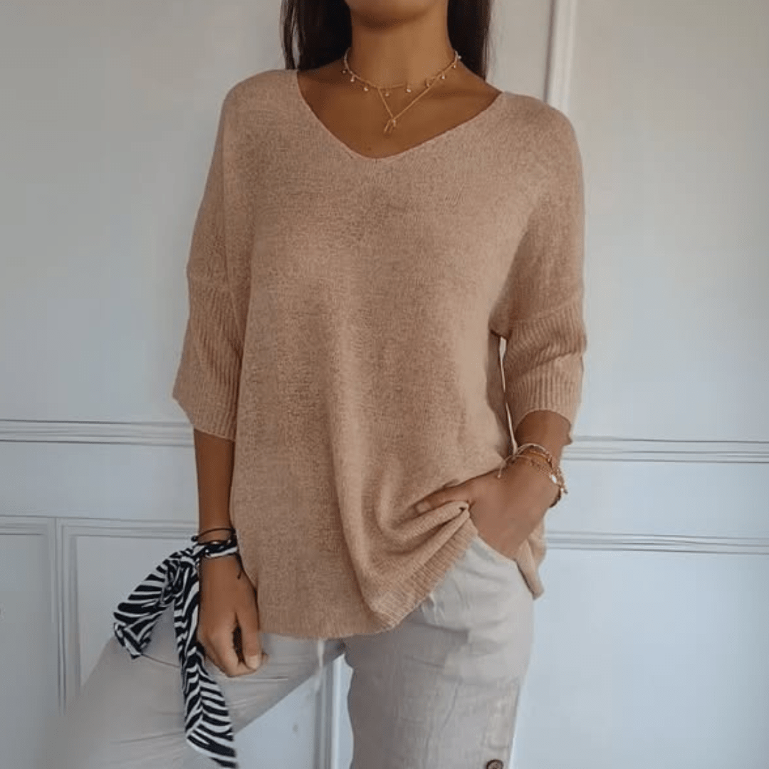 Women's three-quarter sleeve V-neck jumper