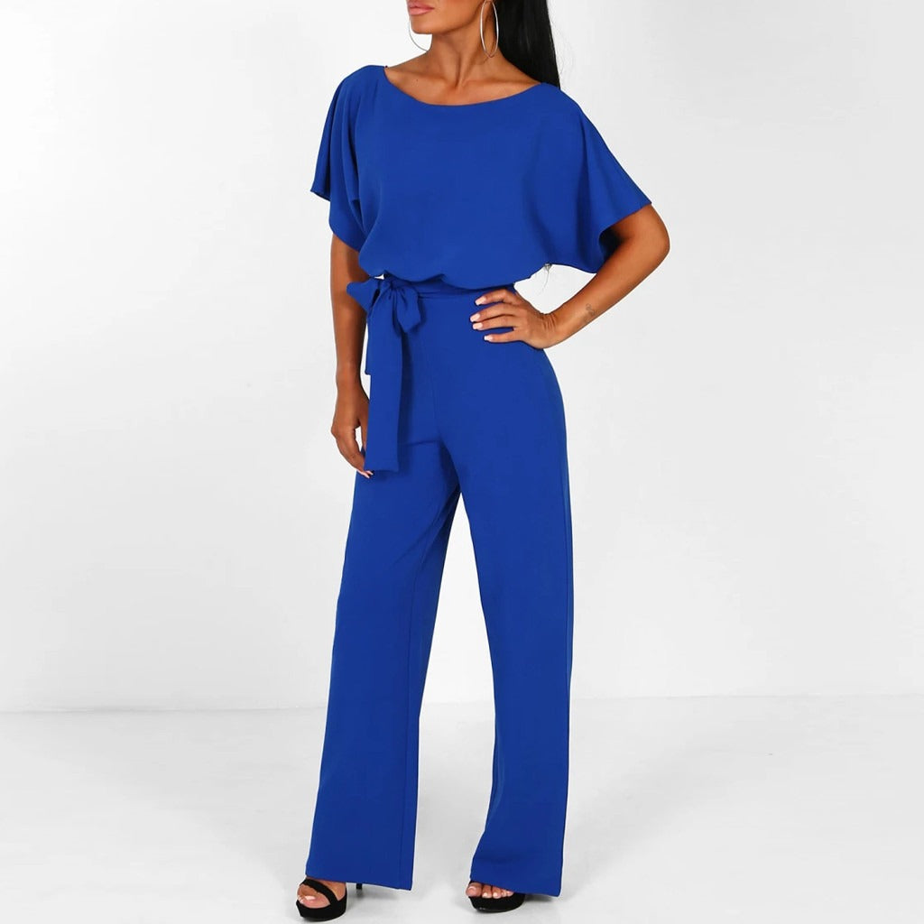 Women's belted wide-leg elegant jumpsuit