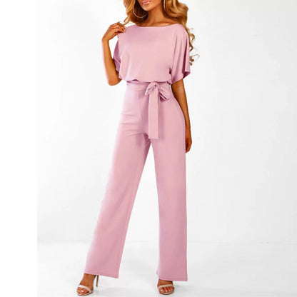 Women's belted wide-leg elegant jumpsuit