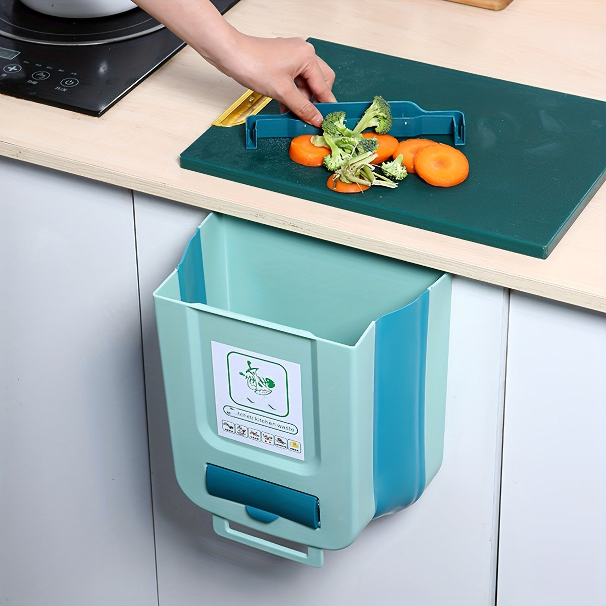 Foldable wall-mounted collapsible kitchen waste bin