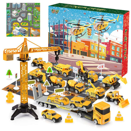 Construction toy advent calendar with vehicles