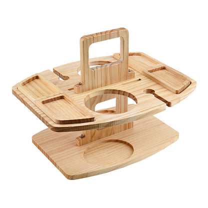 Portable Wooden Picnic Wine Table – Folding Serving Tray with Bottle & Glass Holders