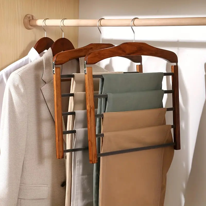 Multifunction Wooden Trouser Hanger – Space-Saving Multi-Bar Rack