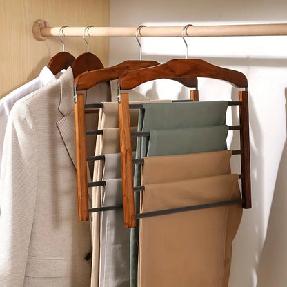 Multifunction Wooden Trouser Hanger – Space-Saving Multi-Bar Rack
