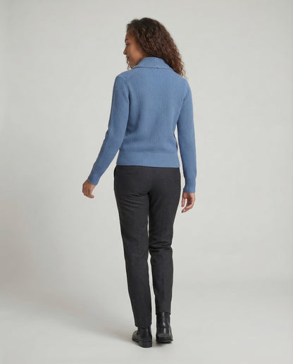 Women's knit cardigan with lapel collar and button front