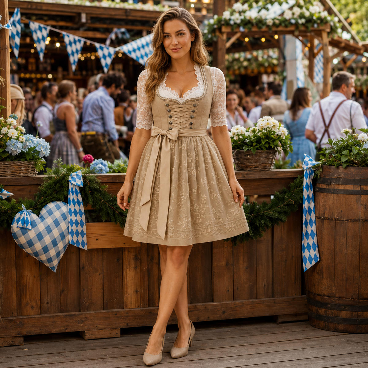Women's Dirndl Dress – Lace-Up Bodice Oktoberfest Dress