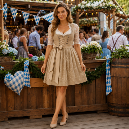Women's Dirndl Dress – Lace-Up Bodice Oktoberfest Dress