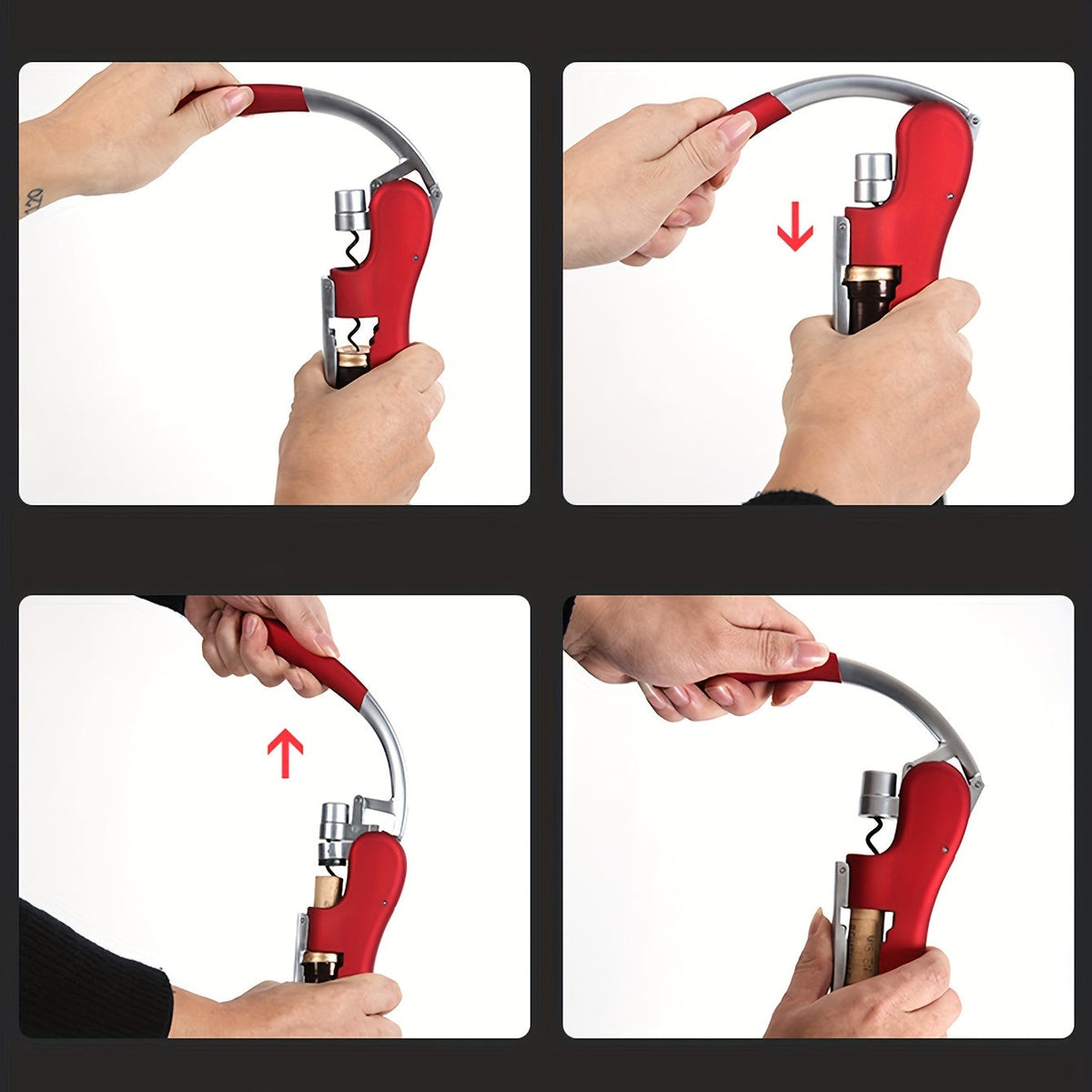 Ergonomic lever corkscrew wine bottle opener