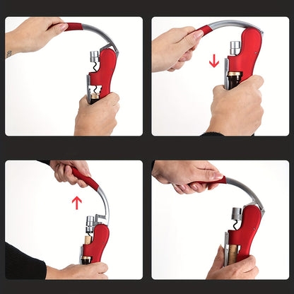 Ergonomic lever corkscrew wine bottle opener