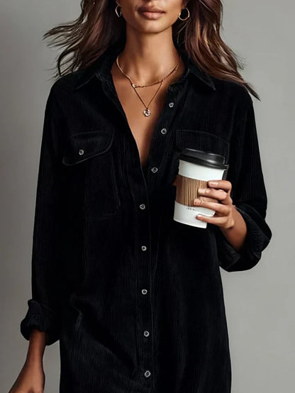 Women's black flared hem dress - side