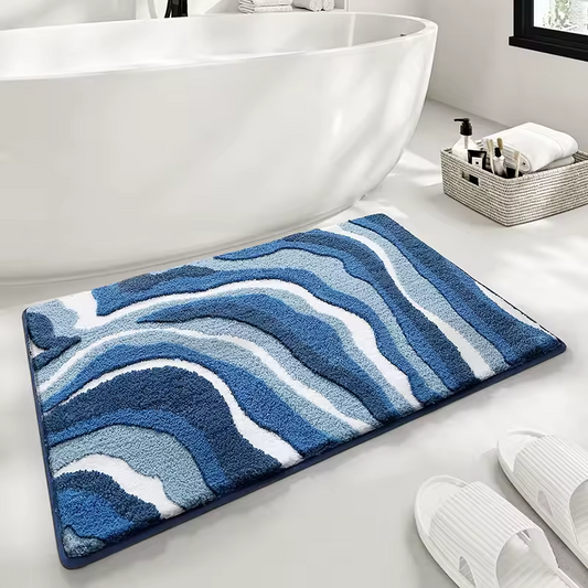 Fluffy wave design non-slip microfibre bath mat
