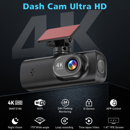 4K Ultra HD car dash cam with wide-angle lens