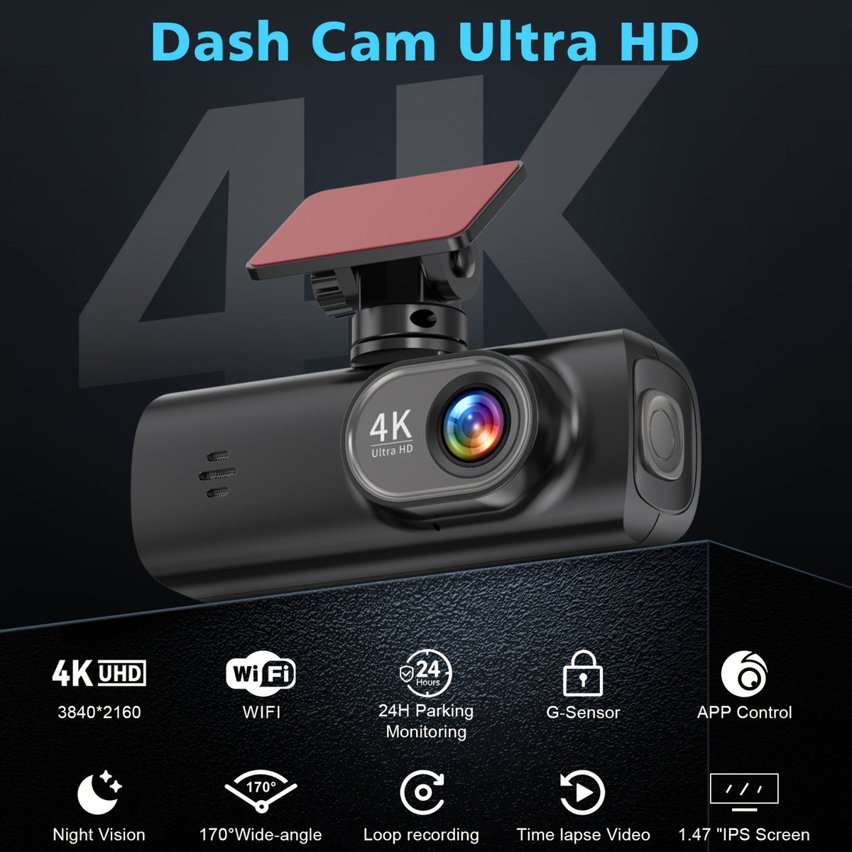 4K Dash Cam – Ultra HD Car Camera with Night Vision & WiFi