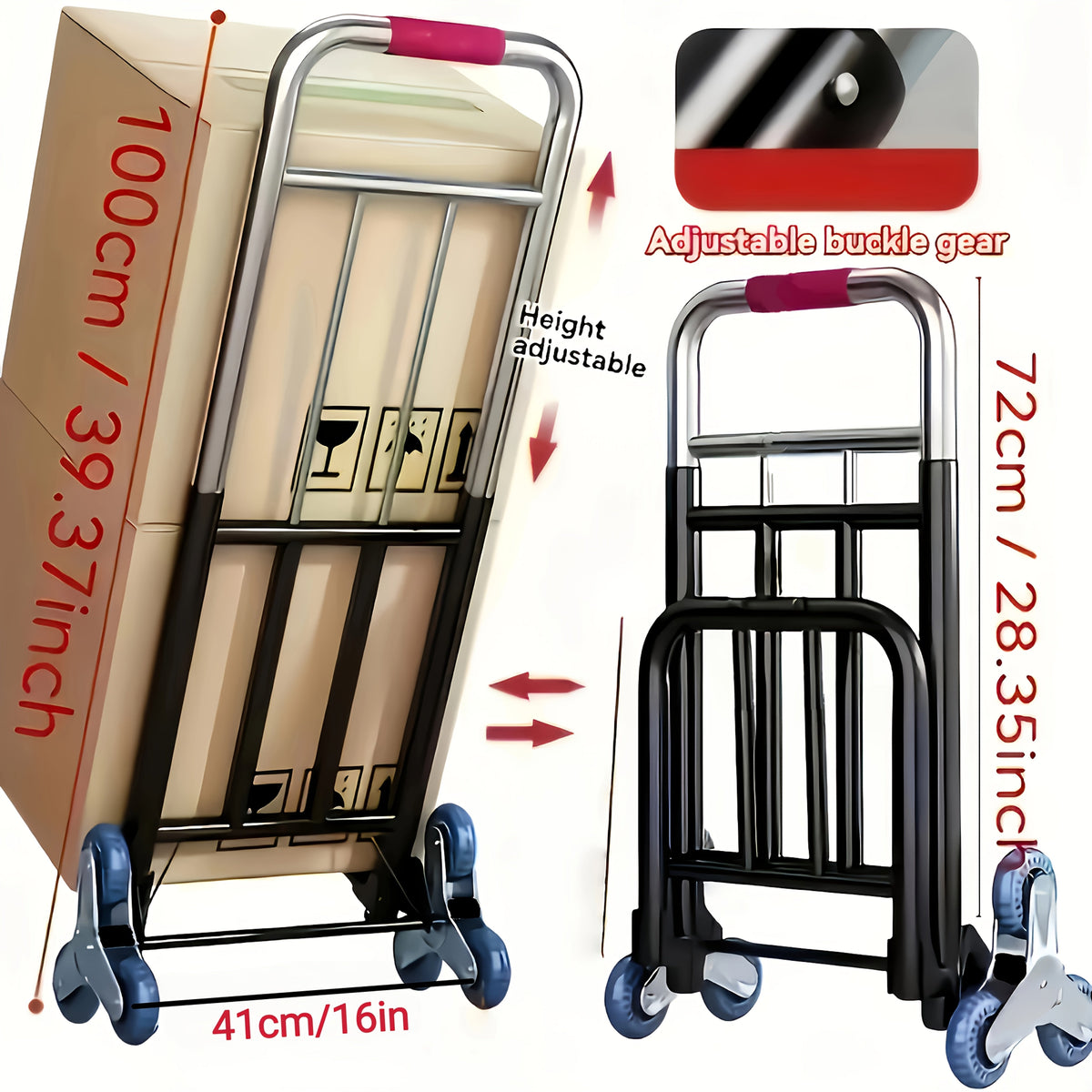 Foldable 3-wheel stair-climbing hand truck trolley